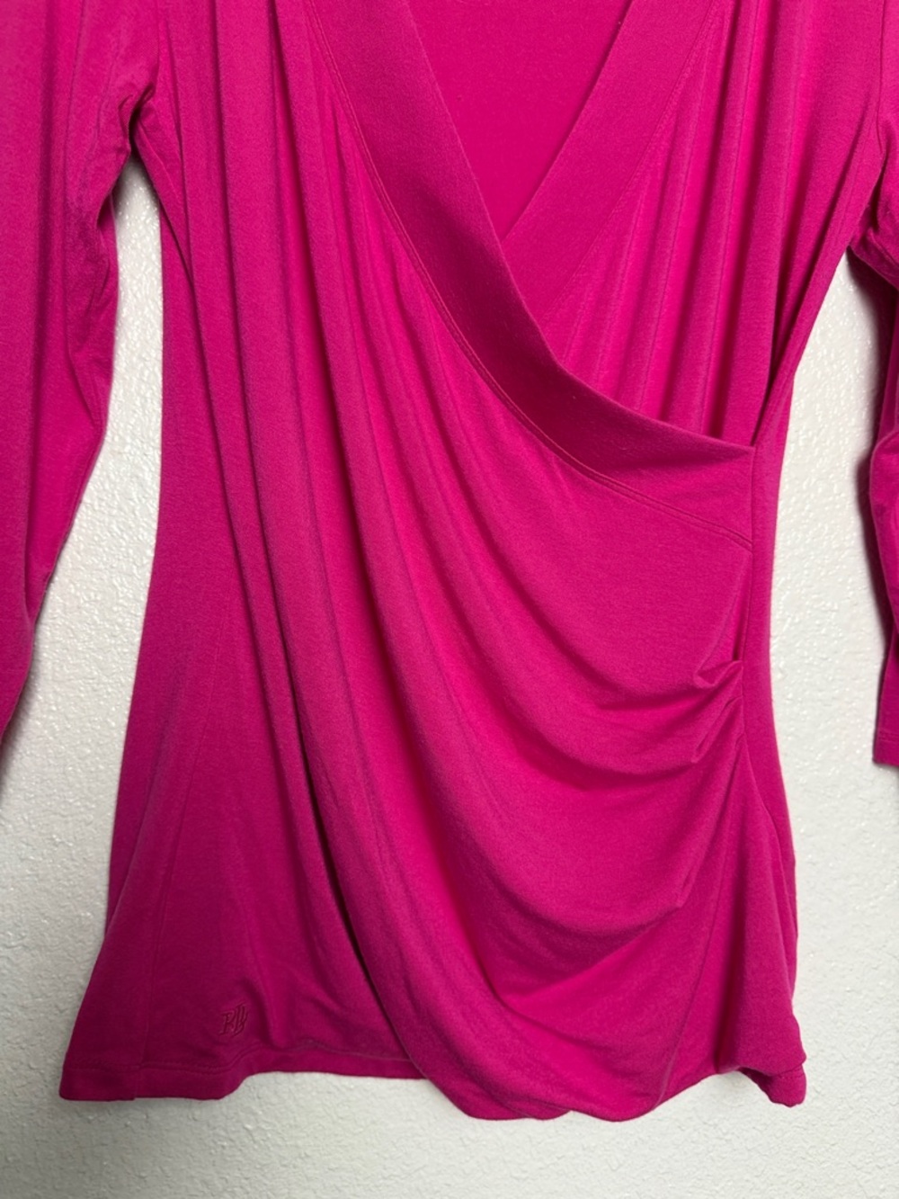 Lauren Ralph Lauren Fuschia Draped Faux Wrap Jersey Top Medium - Picture 8 of 9